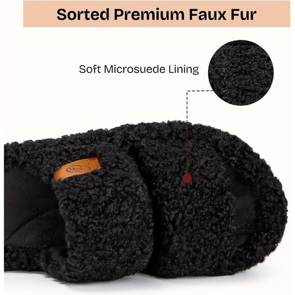 ⚡Women's Matt Black Fuzzy Open Toe Slippers Soft Comfy Memory Foam House Shoes - Picture 4 of 8